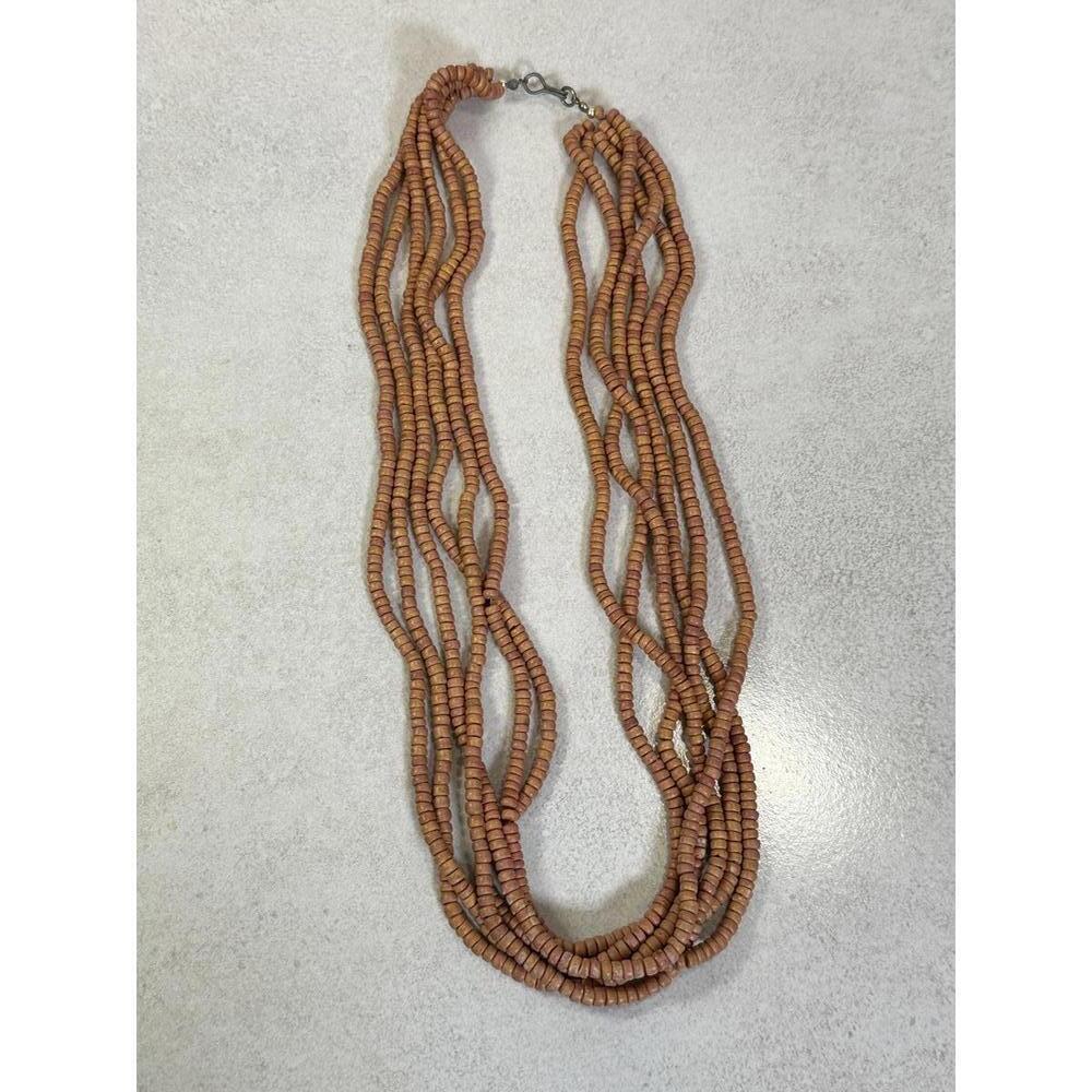 VTG Tribal Terracotta Clay Bead Multi Strand Necklace 28”